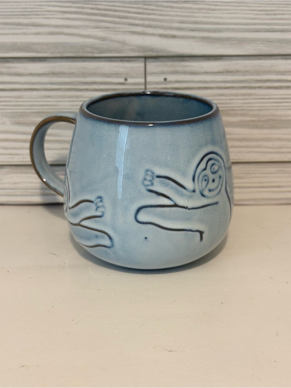 Urban Outfitters UO Home Etched Sloth Ceramic Coffee Mug Blue 13 oz Discontinued